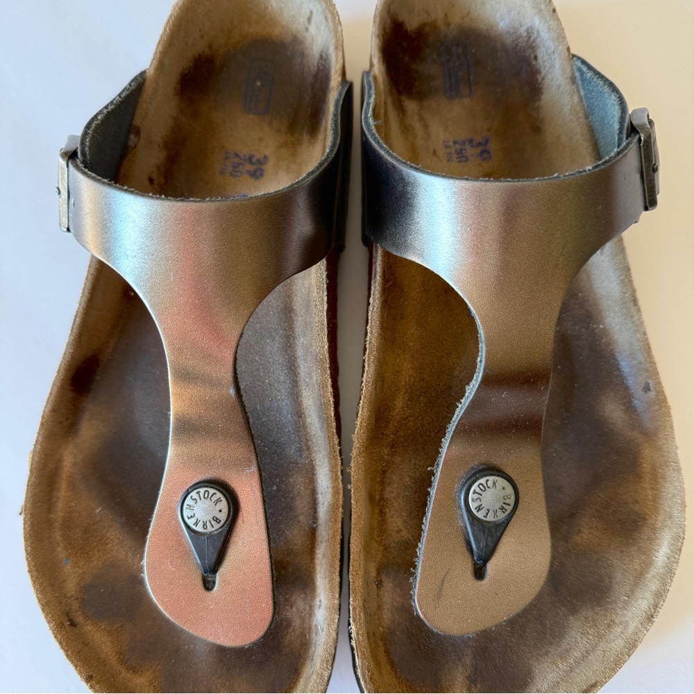 Birkenstock Gizeh Soft Footbed Pewter Real Leather 39